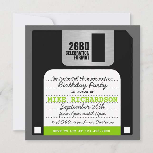 Funny Retro Floppy Disk Party Einladung (Vorderseite)