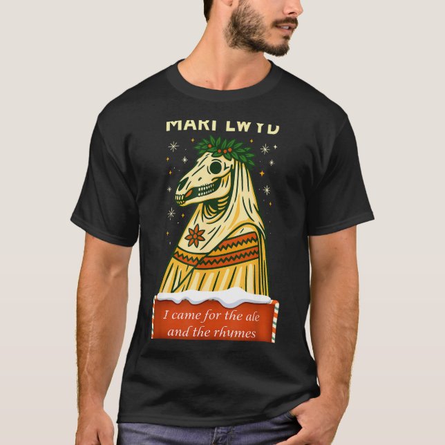 Funny Retro Folklore Skeleton Horse Mari Lwyd Yule T-Shirt (Vorderseite)