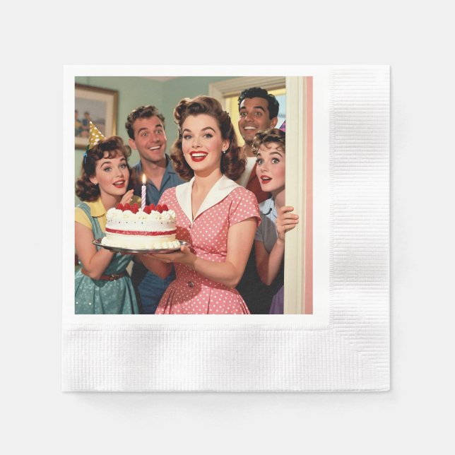 Funny Retro Friends Celebrating a Birthday Serviette (Vorderseite)