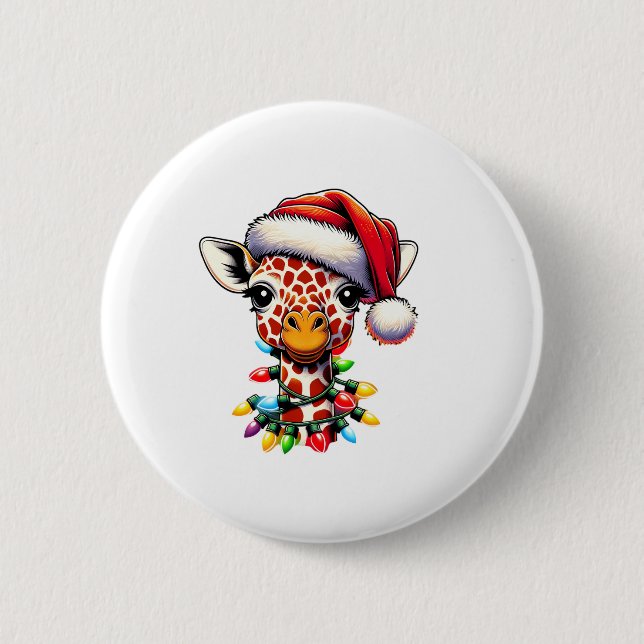 Funny Retro Giraffe Lover Weihnachtsbaum Button (Vorderseite)