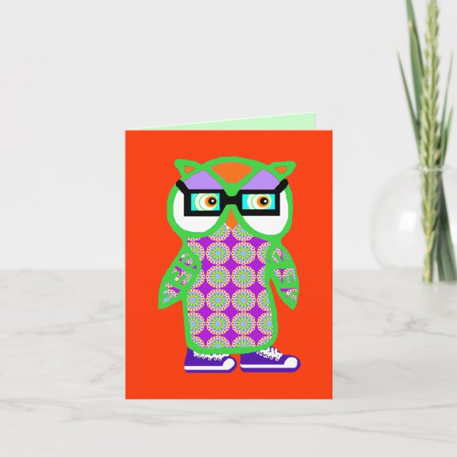 Funny Retro Green Hipster Owl Blank Grußkarte Karte (Vorderseite)