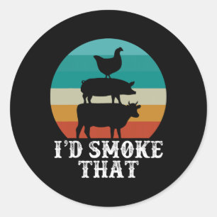 Funny Retro Grillen Party Smoker Koch Vater Gesche Runder Aufkleber