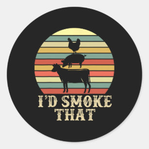Funny Retro Grillen Party Smoker Koch Vater Gesche Runder Aufkleber