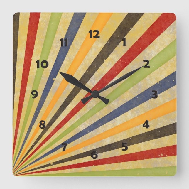Funny Retro Grunge Rays + Ihre Idee Quadratische Wanduhr (Vorderseite)