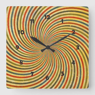 Funny Retro Grunge Swirl + Ihre Idee Quadratische Wanduhr