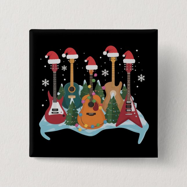 Funny Retro Guitar Christmas Tree Holiday Xmas Button (Vorderseite)