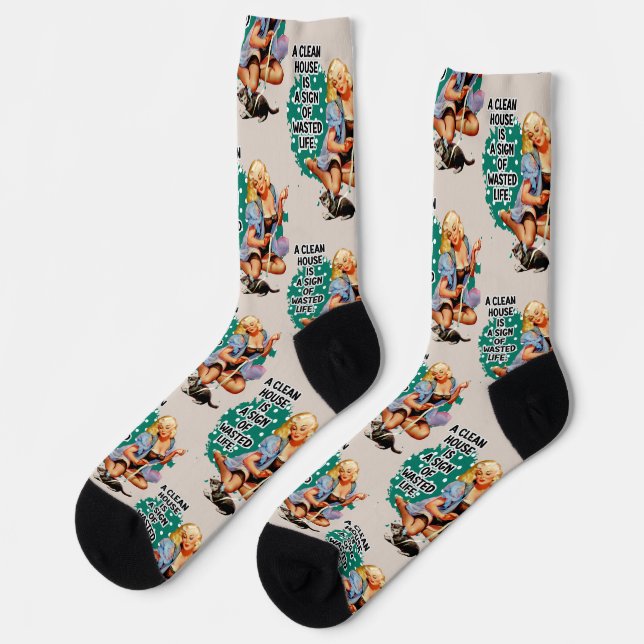 Funny Retro Hausfrau Pi-up Girl Art Socken (Linkes Detail)
