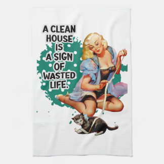 Funny Retro Hausfrau Spaß Button-up Kunst Geschirrtuch