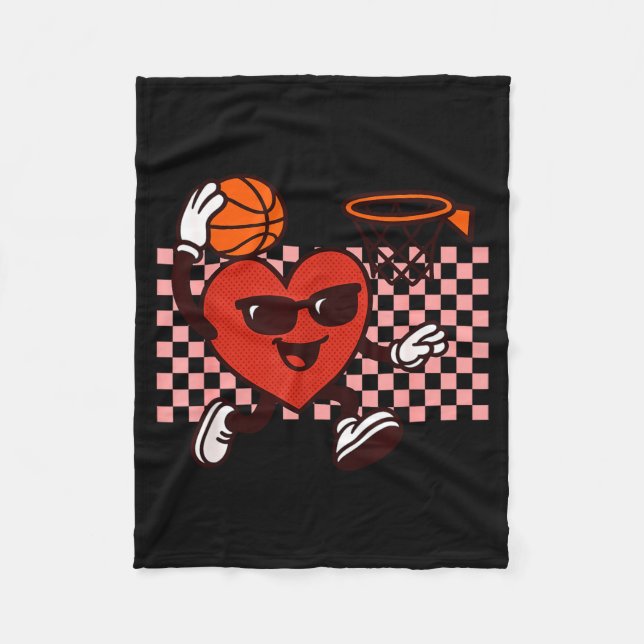 Funny Retro Heart Graphic Basketball Player Kids V Fleecedecke (Vorderseite)