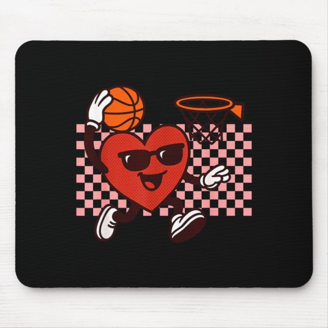 Funny Retro Heart Graphic Basketball Player Kids V Mousepad (Vorne)
