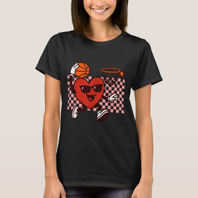Funny Retro Heart Graphic Basketball Player Kids V T-Shirt (Vorderseite)