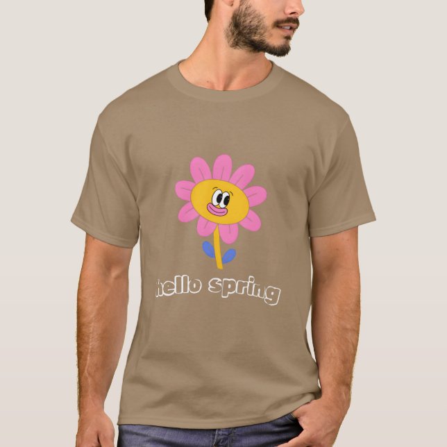 Funny retro hello spring day groovy flowers cute f T-Shirt (Vorderseite)
