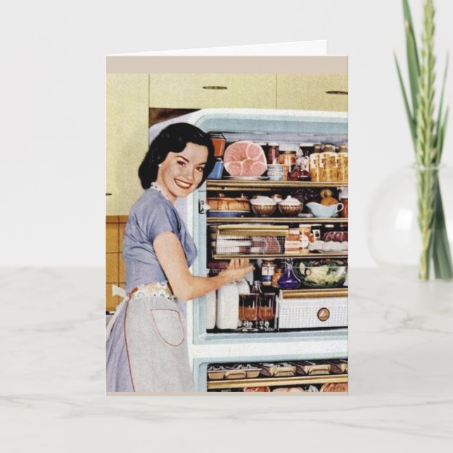 FUNNY RETRO HOUSEWIFF LANGE ROMANTISCHE SPAZIERE KARTE (Vorderseite)
