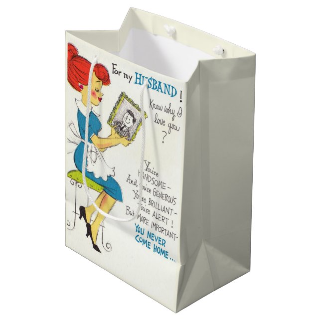 Funny Retro Husband Liebe Mittlere Geschenktüte (Vorderseite Schrägansicht)