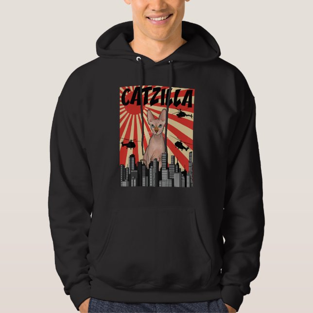 Funny Retro Japanisch Catzilla Sphynx Cat Hoodie (Vorderseite)