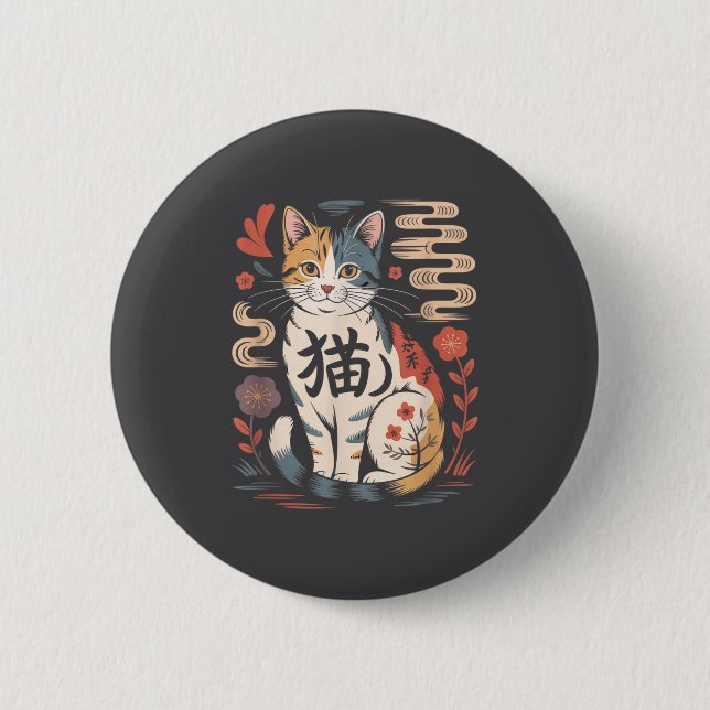 Funny Retro Kawaii Japanese Neko Cat Anime Manga L Button (Vorderseite)