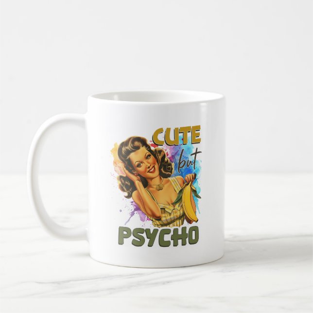 Funny Retro Lady fügt Monogramm hinzu Kaffeetasse (Links)