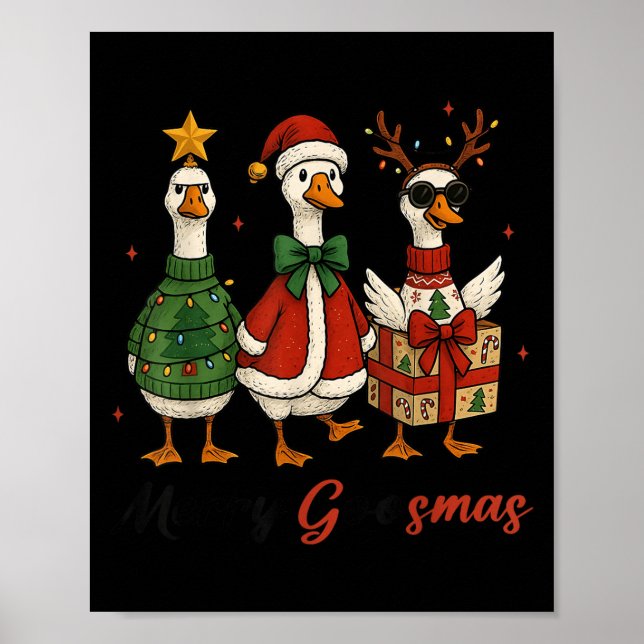 Funny Retro Merry Goosemas Christmas Silly Goose X Poster (Vorne)