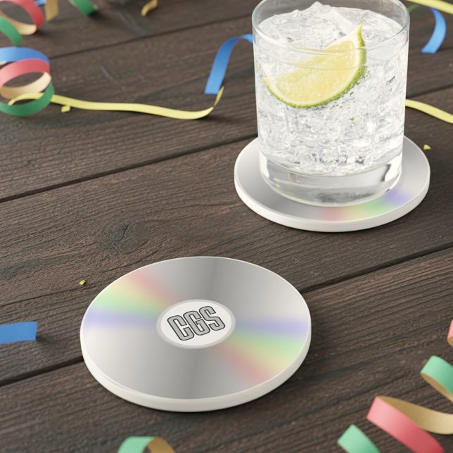 Funny Retro Music CD Monogram Y2K Untersetzer (A fun retro music cd inspired coaster with space for your initials)