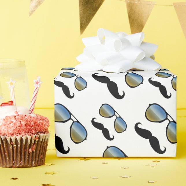 Funny Retro Mustache Sonnenbrille Geschenkpapier (Geburtstagsparty)
