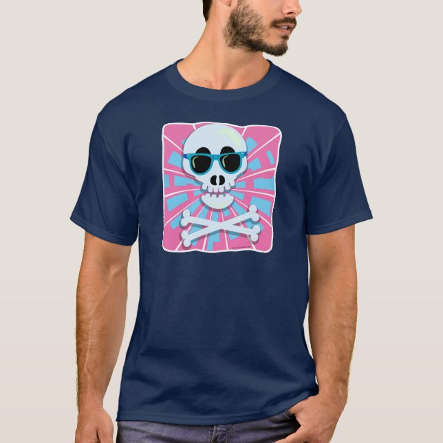 Funny Retro New Wave Skull Design T-Shirt (Vorderseite)