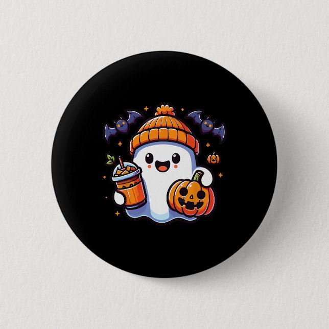 Funny Retro Niedlich Halloween Ghost Pumpkin Ghost Button (Vorderseite)