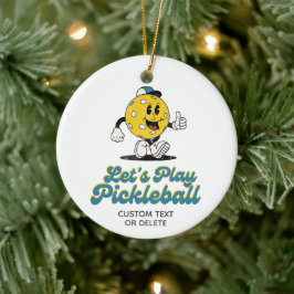 Funny Retro Pickleball Cartoon Mascot Custom Keramik Ornament