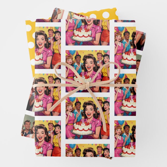 Funny Retro Pop Art Birthday Party Surprise Geschenkpapier Set (Beispiel)