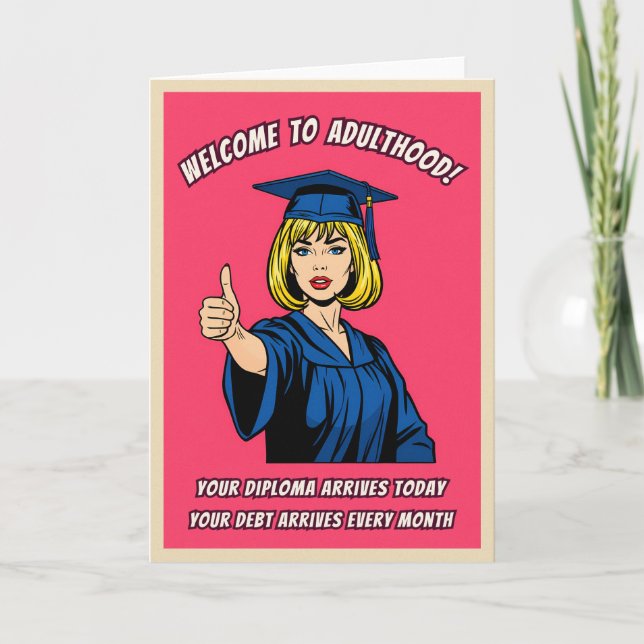Funny Retro Pop Art College Graduation Humor Karte (Vorderseite)