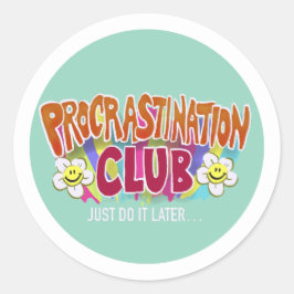 Funny Retro Procrastination Club Rainbow Runder Aufkleber