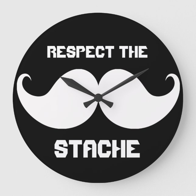Funny Retro respektiert die Stache Mustache Mustac Große Wanduhr (Vorderseite)