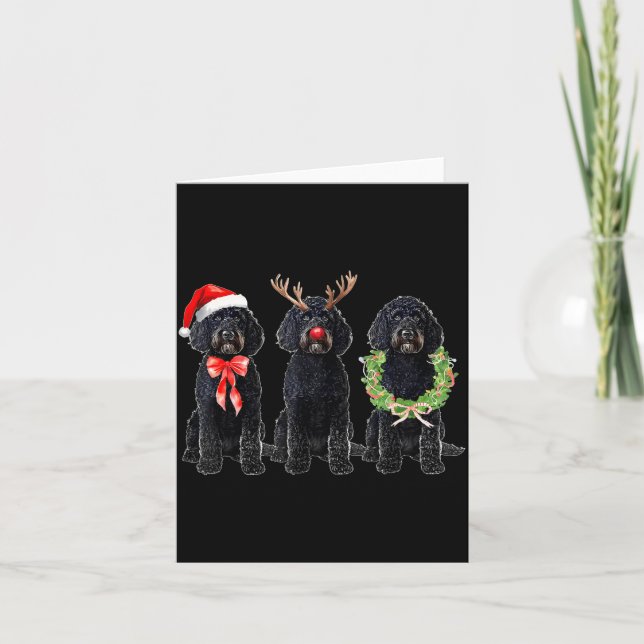 Funny Retro Santa Black Goldendoodle Dog Reindeer  Karte (Vorderseite)