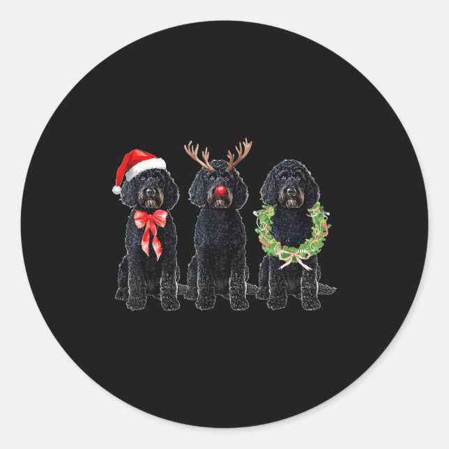 Funny Retro Santa Black Goldendoodle Dog Reindeer  Runder Aufkleber (Vorderseite)