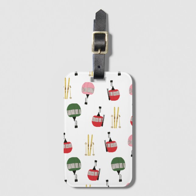 Funny Retro Ski Lift Gondelbahn Winterskifahrer Gepäckanhänger (Vorderseite Vertikal)