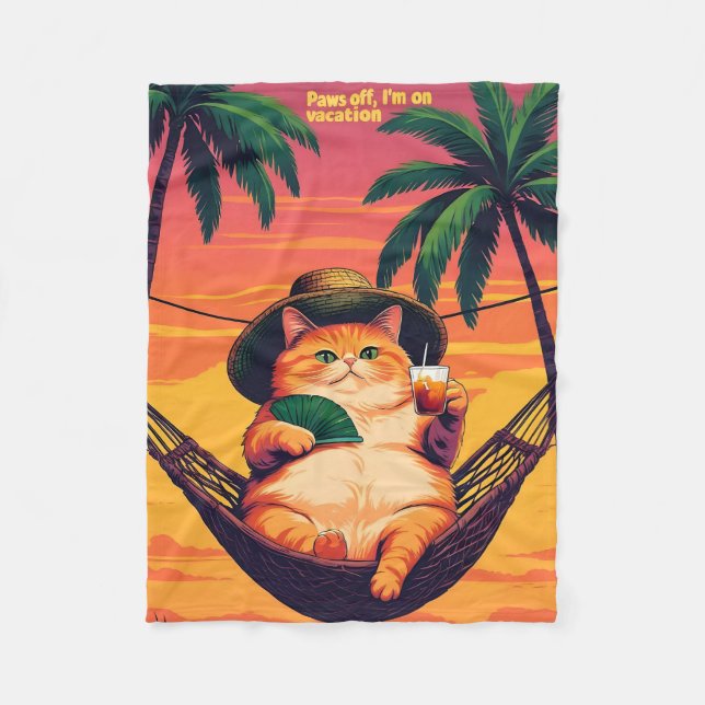 Funny Retro Sommerkatzenurlaub Fleecedecke (Vorderseite)