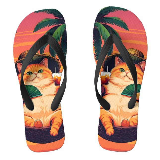 Funny Retro Sommerkatzenurlaub Flip Flops (Fußbett)