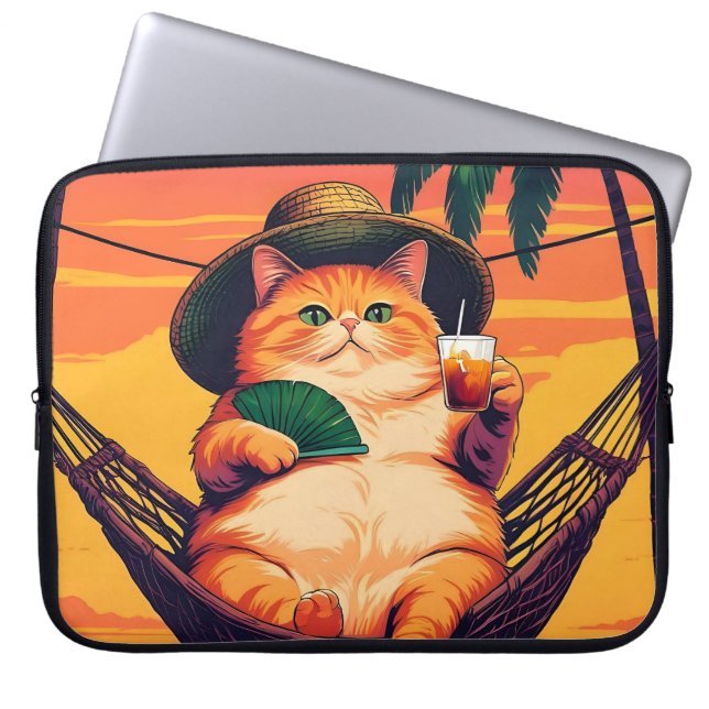 Funny Retro Sommerkatzenurlaub Laptopschutzhülle (Vorderseite)