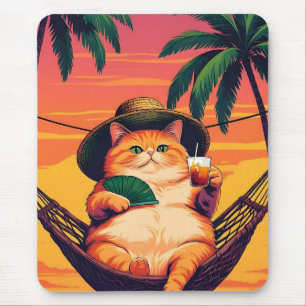 Funny Retro Sommerkatzenurlaub Mousepad