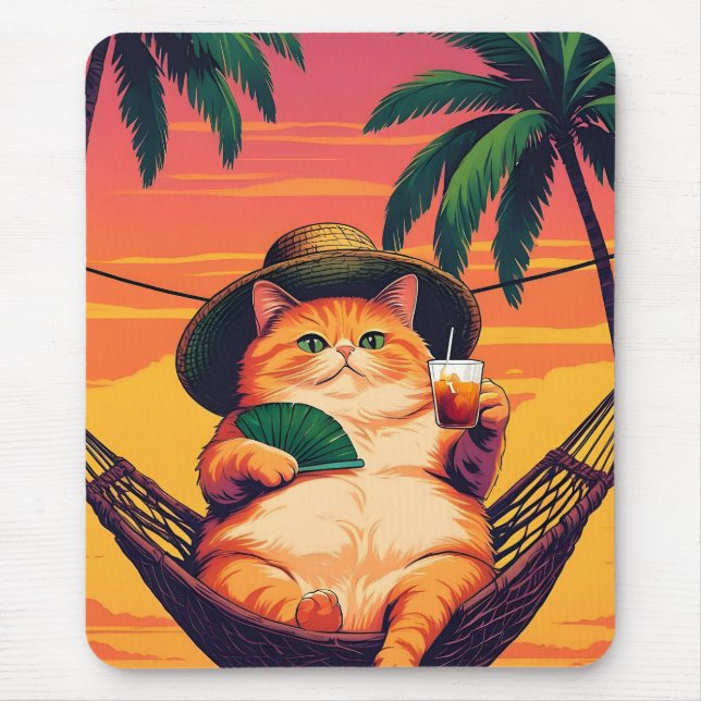 Funny Retro Sommerkatzenurlaub Mousepad (Vorne)