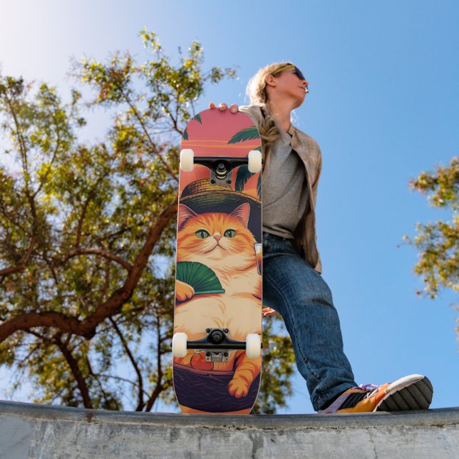 Funny Retro Sommerkatzenurlaub Skateboard (Außenbereich 1)