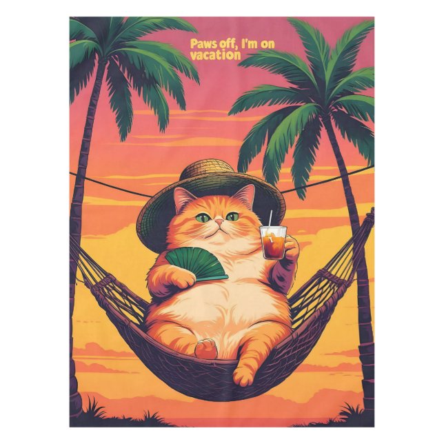 Funny Retro Sommerkatzenurlaub Tischdecke (Vorderseite)
