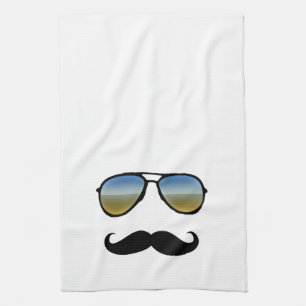 Funny Retro Sonnenbrille mit Mustache Küchentuch