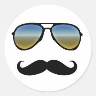 Funny Retro Sonnenbrille mit Mustache Runder Aufkleber
