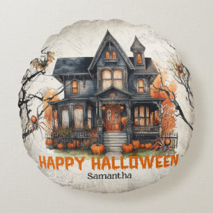 Funny Retro spooko Halloween Spuk Haus Rundes Kissen