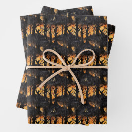 Funny Retro spookoky Halloween Spuk Wald Geschenkpapier Set