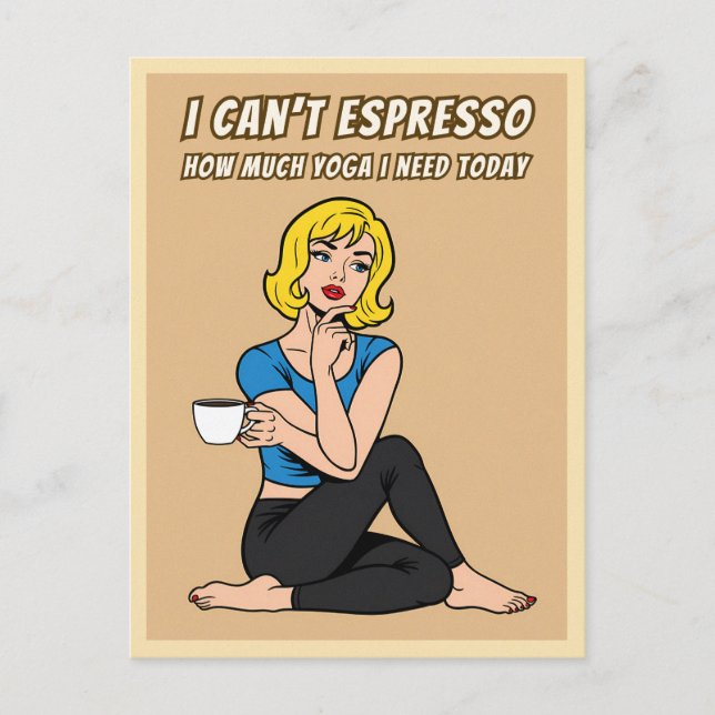 Funny Retro Style Coffee Yoga Humor Pop Art  Postkarte (Vorderseite)