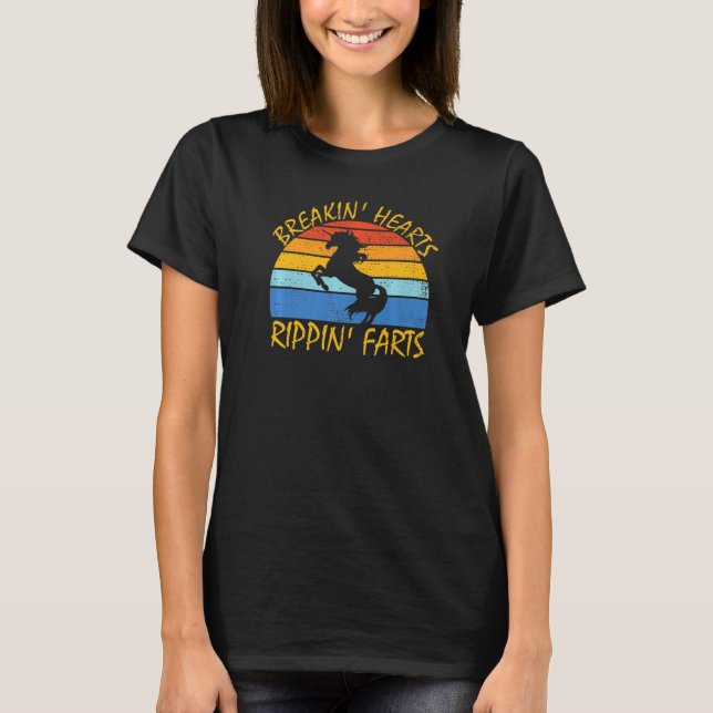 Funny Retro Sunset Einhorn Breaking Hearpping T-Shirt (Vorderseite)