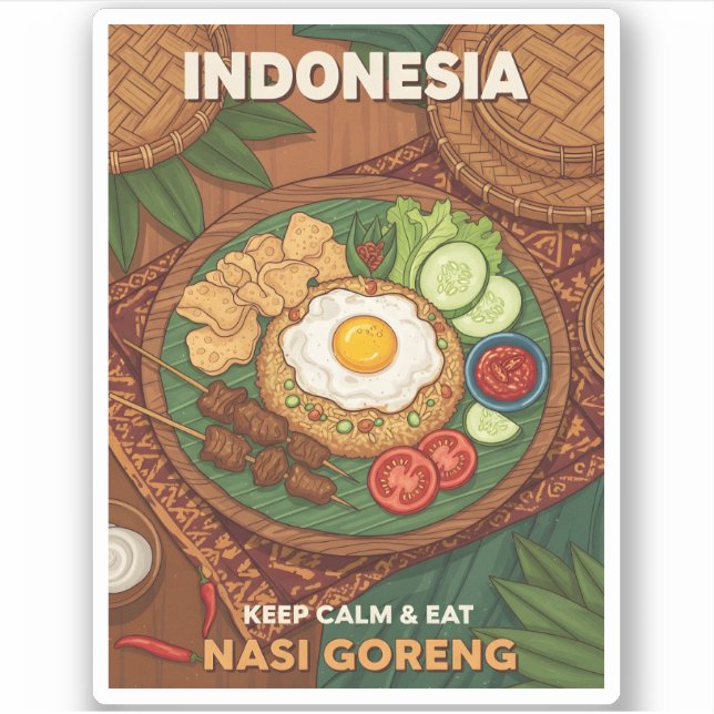 Funny Retro Travel Indonesia Nasi Goreng Food Aufkleber (Vorderseite)