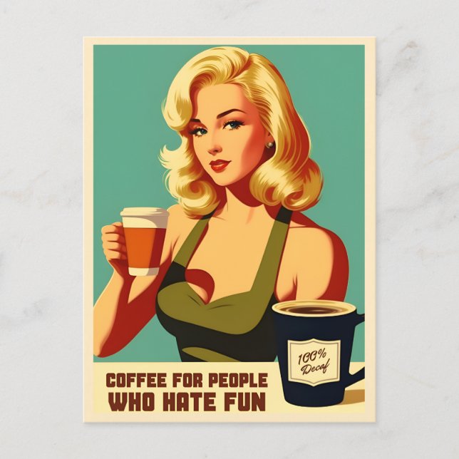 Funny Retro Vintag Decaf Kaffee Spaß Postkarte (Vorderseite)