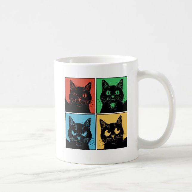Funny Retro Vintage Curious Black Cats Kaffeetasse (Rechts)